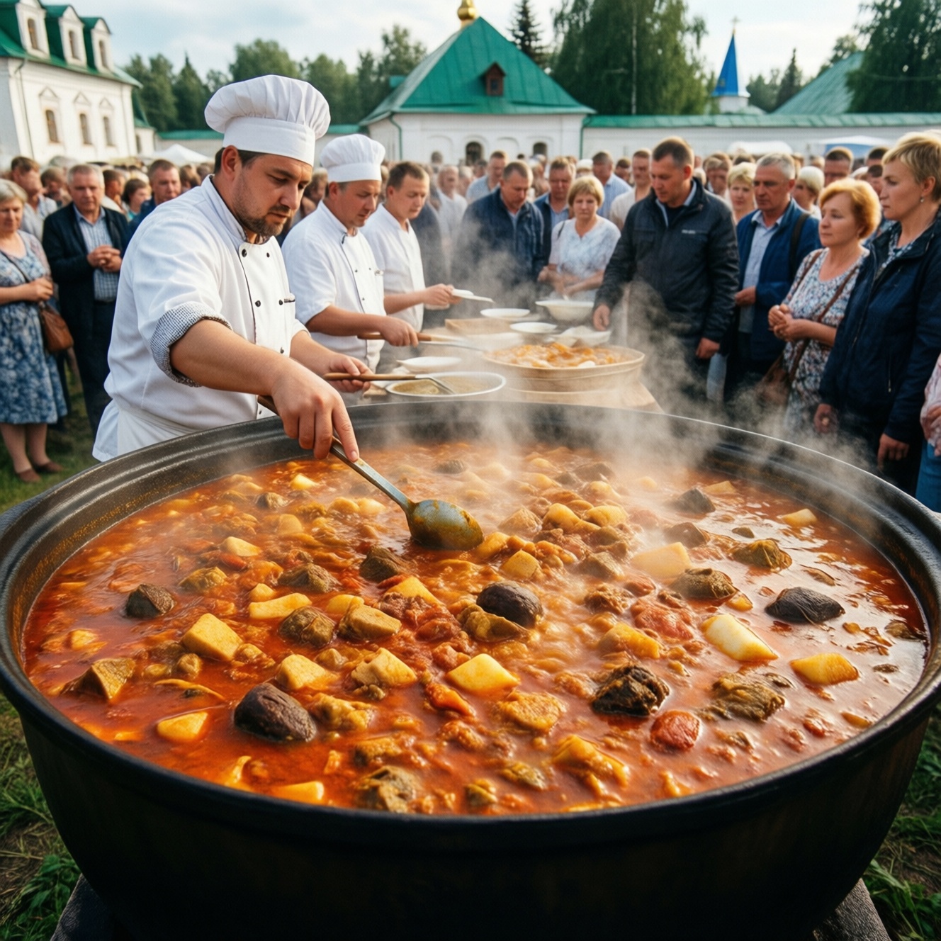 Три тонны монастырской похлёбки приготовили на фестивале «Архондарик» в Печорах